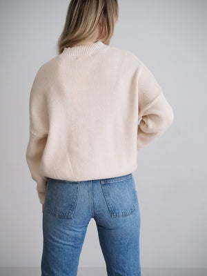 High Neck Chunky Knit Oversized Pale Beige Sweater